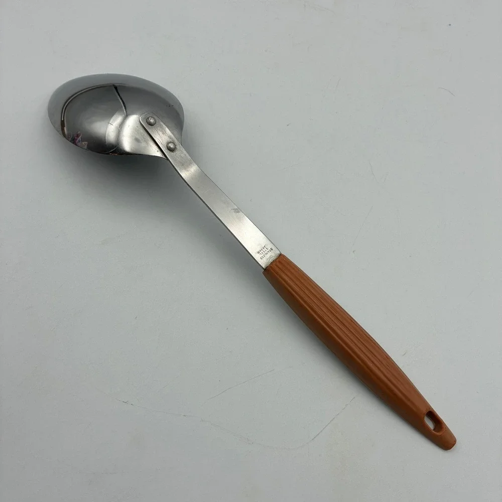 Vintage Stainless Steel Serving Spoon Floral Handle Japan Mid Century 12.5in